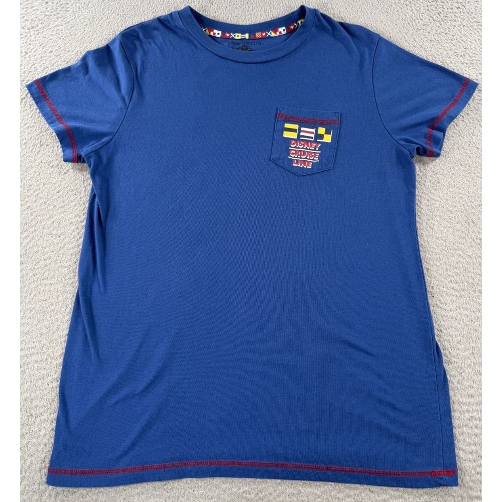 Disney Cruise Line Shirt Mens Medium Blue Pocket Tee Pullover Short Sleeve
